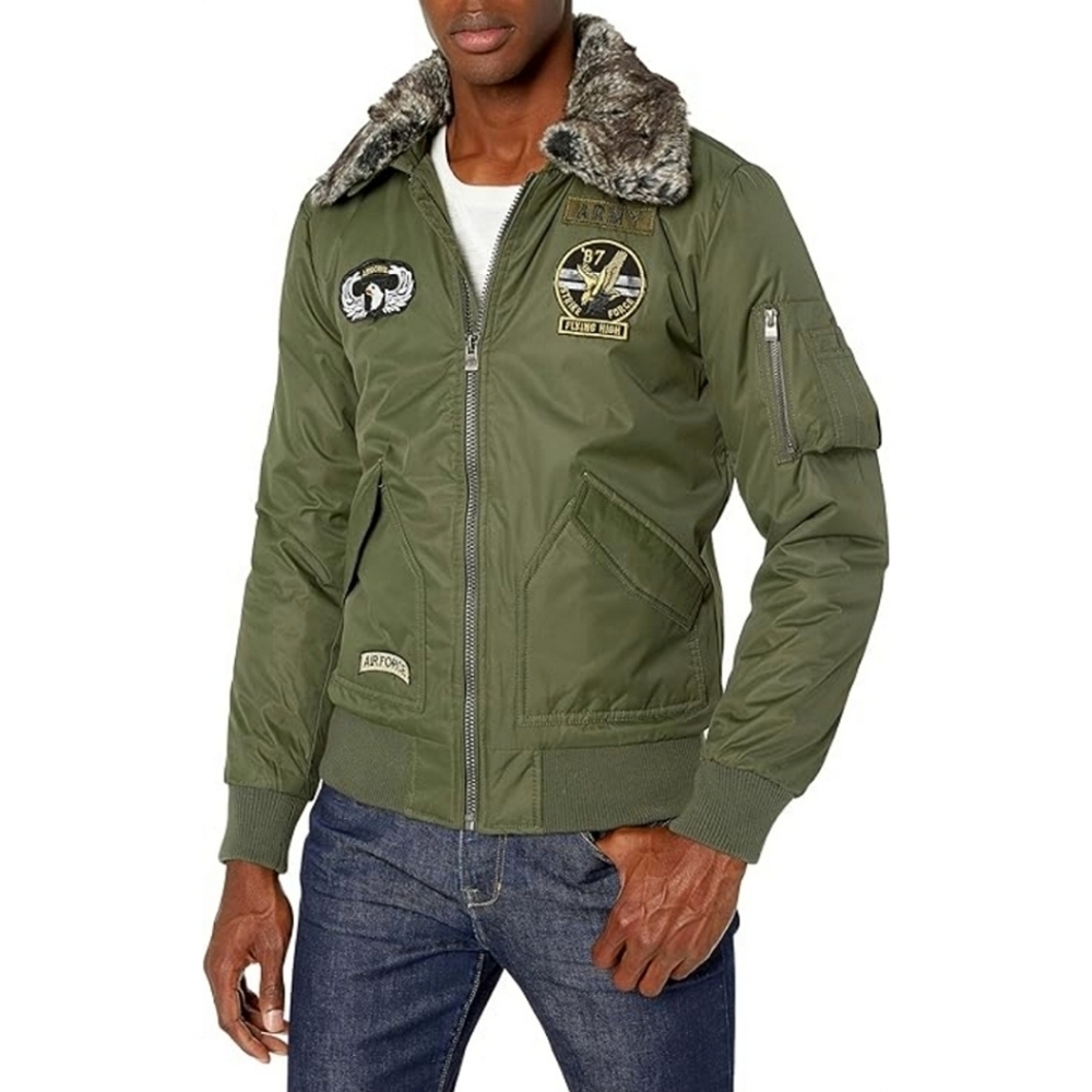 X-Ray Men's Slim Fit Flight Jacket with Removable Faux Fur Collar